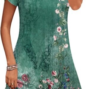 Hotouch Women's Summer T-Shirt Dress with Pockets Casual A-Line Dress Floral Dress Flowy Sundresses