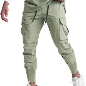 GINTPK Men's High Rib Cargo Jogger Workout Athletic Sweatpants Lightweight Tapered Hiking Pants