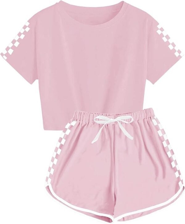 Girls Summer Clothes Kids Outfit Short Sleeve Crop Top ＋ Plaid Shorts Set Kids Sports Tracksuit