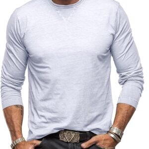 Cotton Mens Shirts Long Sleeve Basic Crewneck T-Shirts Pullover Lightweight Guys Sports Athletic Gym Tops Relaxed Fit