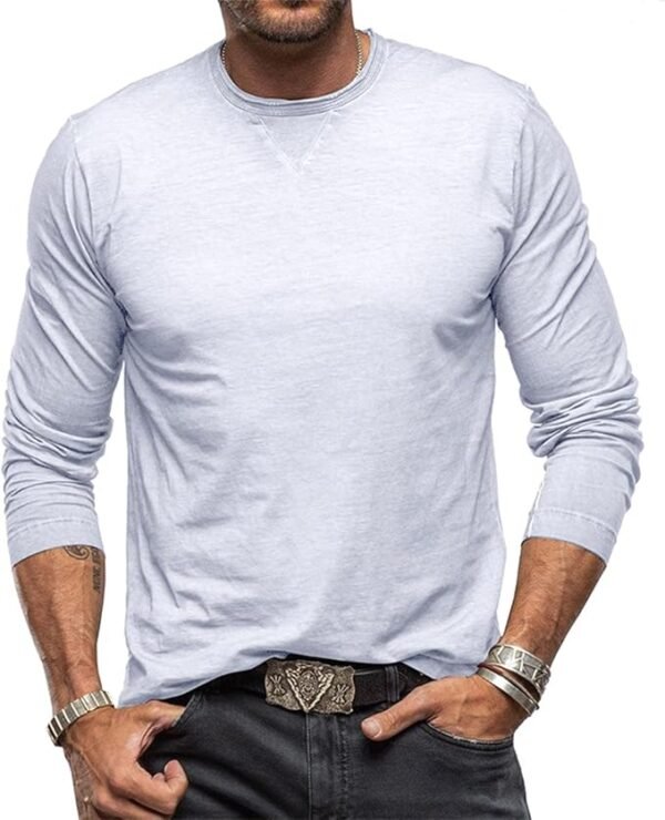 Cotton Mens Shirts Long Sleeve Basic Crewneck T-Shirts Pullover Lightweight Guys Sports Athletic Gym Tops Relaxed Fit