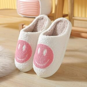 Cute Smile Slippers for Woman Men,Soft Plush Comfy Warm Couple Slip-On House Happy Face Slippers For Winter Indoor Outdoor Preppy Slippers Non-slip Fuzzy Flat Slides