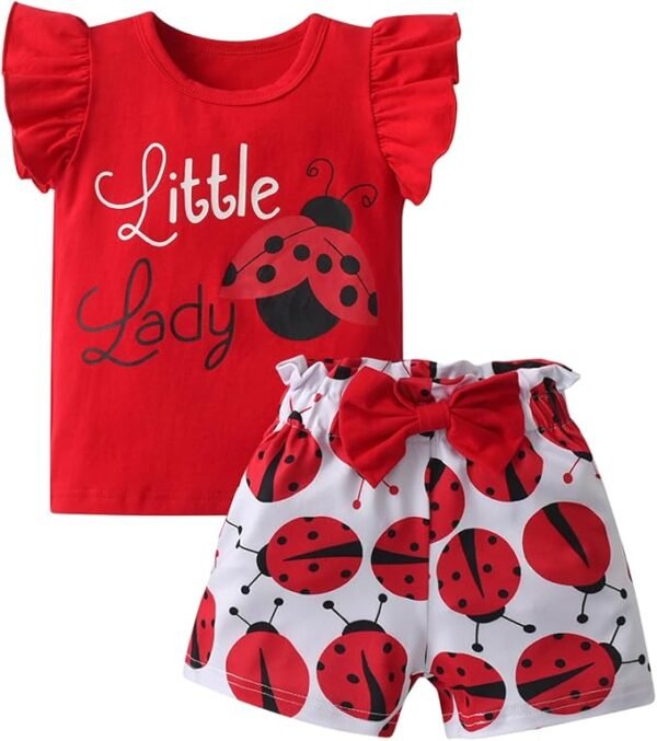 Infant Baby Girls Clothes Toddler Ruffle Sleeveless Print Top T-shirt Shorts Summer Outfits Set
