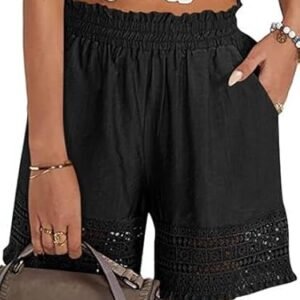 Womens Lace Shorts Summer Casual Flowy Shorts Elastic High Waisted Ladies Board Beach Shorts Trendy 2025