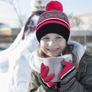 OZERO Boys Girls Winter Knit Thick and Warm Beanie Gloves Set Suit for Toddlers Kids Age 4 5 6 7 8 Years Old