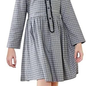 SOLOCOTE Girls Plaid Dress Spring Long Sleeve Dresses Peter Pan Collar 3-14Y