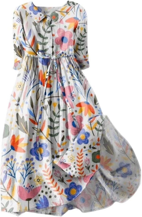 Womens 2025 Summer Boho Colorful Floral 3/4 Sleeve Pleated Midi Dress Flowy Casual Loose Beach Vacation Hawaii Dresses