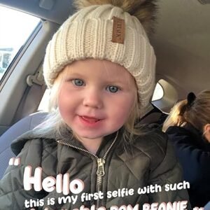 FURTALK Kids Winter Knitted Pom Beanie Bobble Hat Cotton Lined Faux Fur Ball Pom Pom Cap Unisex Kids Beanie Hat