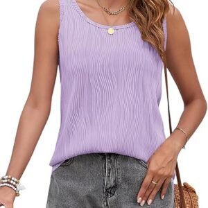 WNEEDU Womens Summer Tank Tops Ladies Loose Dressy Scoop Neck Sleeveless Flowy Shirts 2025 New