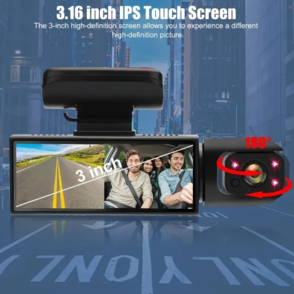 [1080P Dash Camera] BCUOZ 1080P Dash Camera for Cars | 480P Inside, IR Night Vision, Loop Recording, 3.16 Inch IPS Screen, Wide Angle Lens, Button Control, LCD Display, Rechargeable Battery - Black, Optional 32GB Memory Card - Image 5