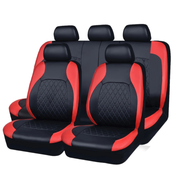 Fit 5-Seat Car Seat Covers - Premium PU Leather with Diamond Stitching & Headrest Cushions - All-Season Protection, Easy to Clean, Black/Red/Blue Options, Allseason Seat Protection | Diamondstitched Design | PU Leather Covers - Image 3