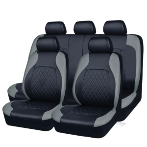 Fit 5-Seat Car Seat Covers - Premium PU Leather with Diamond Stitching & Headrest Cushions - All-Season Protection, Easy to Clean, Black/Red/Blue Options, Allseason Seat Protection | Diamondstitched Design | PU Leather Covers