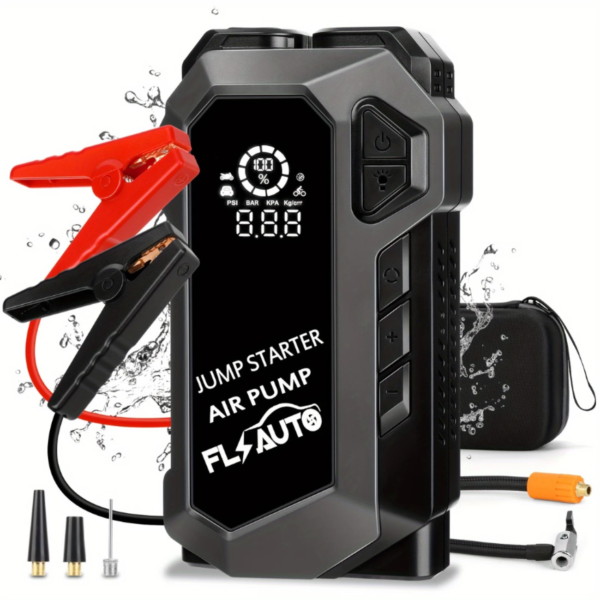 FlyAuto Car Jump Starter, 4000A Battery Jump Starter With Air Compressor, For Up To 10.0L Gas And 8.0L Diesel Engines, 12V Lithium Portable Jump Box Car Battery Jumper Start With LED Light Quick-Charge Battery Charger Power Bank