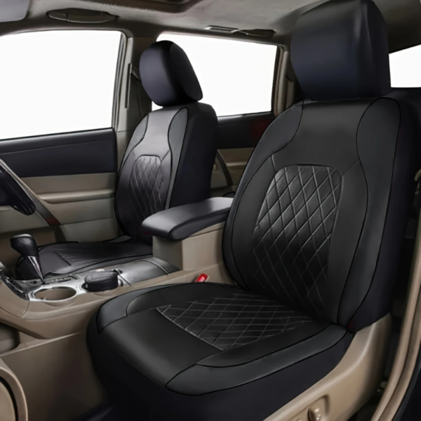 Fit 5-Seat Car Seat Covers - Premium PU Leather with Diamond Stitching & Headrest Cushions - All-Season Protection, Easy to Clean, Black/Red/Blue Options, Allseason Seat Protection | Diamondstitched Design | PU Leather Covers - Image 4