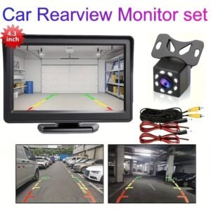 T&C 8LED Night Vision Backup Camera Kit with 4.3-Inch HD Car Monitor, Auto-Switch Parking System