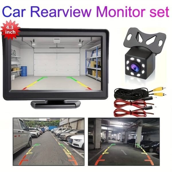T&C 8LED Night Vision Backup Camera Kit with 4.3-Inch HD Car Monitor, Auto-Switch Parking System