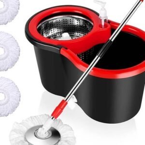 360° Floor Cleaning Kit - Stainless Steel Mop, 61-Inch Adjustable Handle, 3 Ultra-Fine Fiber Repla