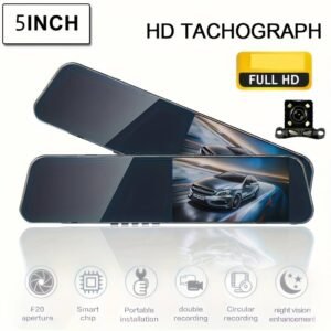 T&C Front And Rear Dual-Drive Driving Recorder 5.0-Inch, Loop Recording, G-Sensor, Super Night