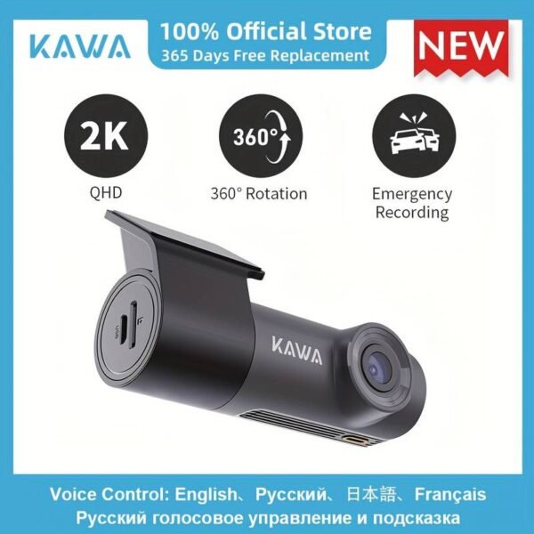 KAWA 2K Dash Cam for Cars - WiFi Enabled, 1296P Front & Rear Mini Camera with Hand-Free