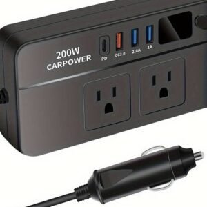 200W High-Power Car Inverter - 3 USB, 1 Type-C, DC 12V to 110V AC Converter with Switch, LED