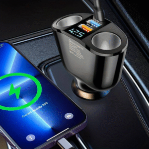 GYIOEUPT 5-in-1 Car Charger, 2-Port, 12-24V, Dual USB + Type-C, QC3.0 Fast Charging, Multi-Functio