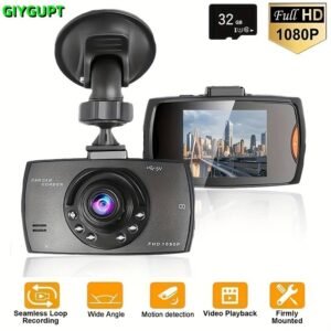GYIOEUPT LED Front Dash Cam with Night Vision, 1080p Video Recording, Loop Recording, and