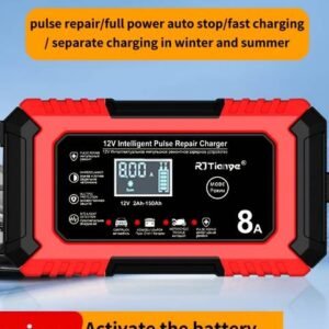 T&C 12V 8A Intelligent Pulse Repair Charger for AGM/GEL Lead-Acid Batteries (2-150Ah) - LCD Display