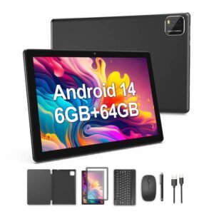 Android 14 Tablet] 10 Inch Android 14 Tablet 2-in-1 | 3GB+3GB RAM 64GB ROM | Quad-Core