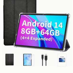 Relndoo 10.1 Inch Tablet with Protective Case, 64GB Storage, 4GB+4GB Expanded for RAM, Android
