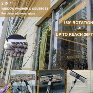 Set of 2-in-1 Window Cleaning Brush and Scraper Kit with 10 Extendable Poles, Reusable