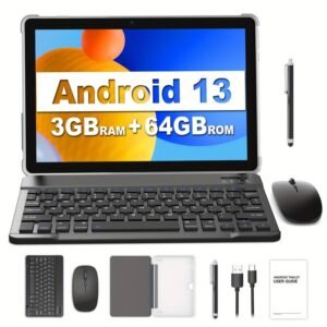 Android 13 Tablet, 10.1 Inch, Quad-core Processor, 64GB ROM 3GB RAM, 1TB Expandable Memor