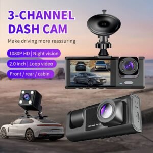 Vavupo 1080P 3-Channel Dash Cam with IR Night Vision, Front & Rear Interior Cameras, Loop Recordi