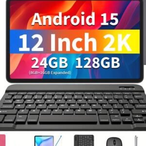 Relndoo 2025 New Android Tablet, 12 inch Android 15 Tablet with Keyboard, 24GB(8GB+16GB)