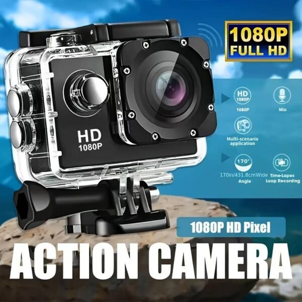 1080P HD Action Camera with 140° Wide Angle, 5.08cm LCD Display - Ultra HD Shooting, Auto