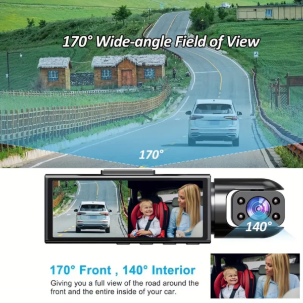 Dash Cam for Cars, Dual Camera Front 1080P and Inside 720P, with IR Night Vision, Loop Recording and 3.16 Inch IPS Screen, Dual Lens Car Dashboard Video Cam (without SD Card) - Image 3
