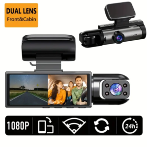 Dash Cam for Cars, Dual Camera Front 1080P and Inside 720P, with IR Night Vision, Loop Recording and 3.16 Inch IPS Screen, Dual Lens Car Dashboard Video Cam (without SD Card)