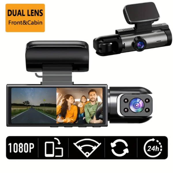 Dash Cam for Cars, Dual Camera Front 1080P and Inside 720P, with IR Night Vision, Loop Recording and 3.16 Inch IPS Screen, Dual Lens Car Dashboard Video Cam (without SD Card)