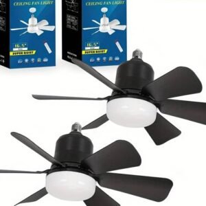 Two Packs of Black E27/E26 Socket Fan Lights, Ceiling Fans with Remote Control (without Battery)