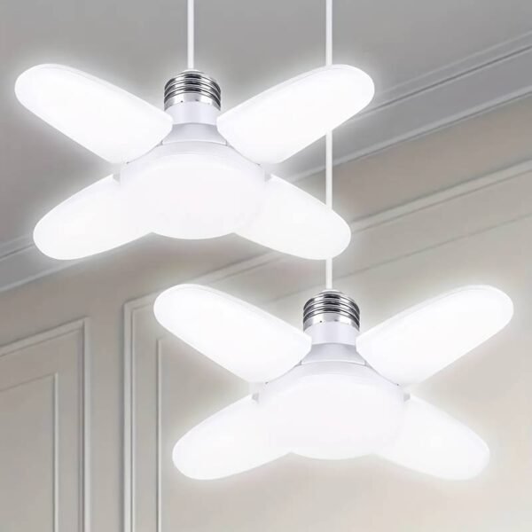28W Mini LED Garage Light Bulb with 4 Adjustable Panels, E26/E27 Base, High Brightness 6500K