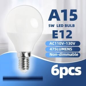 5W 475 Lumens Mini LED Bulb - E12 Candelabra Base (A15/G45 Globe), 3000K/5000K/6500K Color