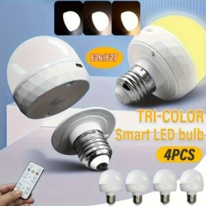 4pcs Rechargeable Smart LED Lights, E26/E27 Base with Remote Control Adjustable Color Temper