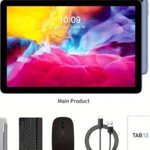 PRITOM 10.1" Android 14 Dual-Mode Tablet with Keyboard & Mouse, 128GB ROM + 8GB RAM, 8