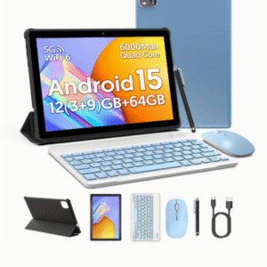 FITIFUN M10 10.1-inch Android 15 2-in-1 Tablet with Quad-Core Processor, 12GB RAM (3GB+9GB