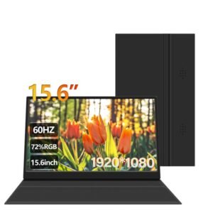 Portable Monitor 15.6" 1080P FHD USB-C Portable Laptop Monitors Smart Cover &Dual Speaker