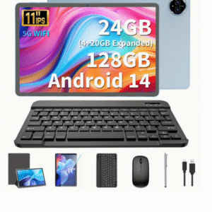QDDQ Android Tablet, 24GB(4GB+20GB)+128GB, 11 inch Android 14 Pad with Keyboard, 5MP+13