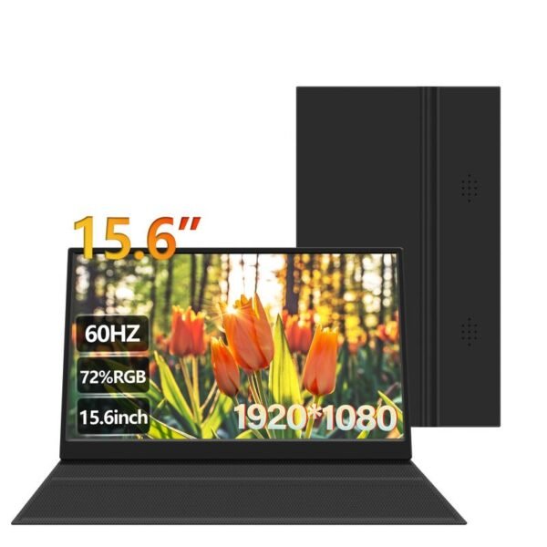 Portable Monitor 15.6" 1080P FHD USB-C Portable Laptop Monitors Smart Cover &Dual Speaker