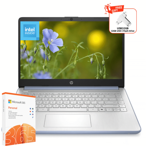 HP 14" HD LED Ultra Light Laptop with 1-Year Microsoft 365, Intel Processor N150, 4GB RAM, 128