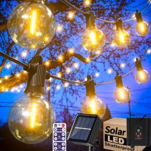 100/60/40/30/20ft Solar G40 String Lights with Remote, LED G40 Globe Solar Patio Lights with Sh