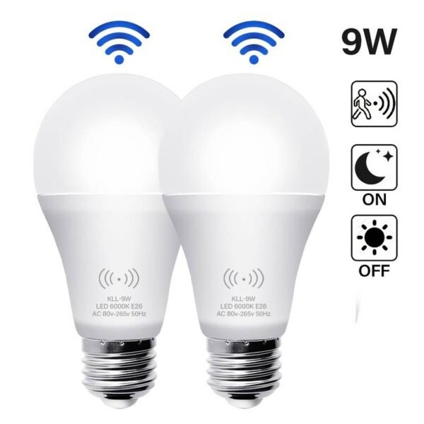 Kasotile 9W Motion Sensor LED Bulbs, E26 Base, 6000K Daylight to Dawn Safety Indicator, Hard