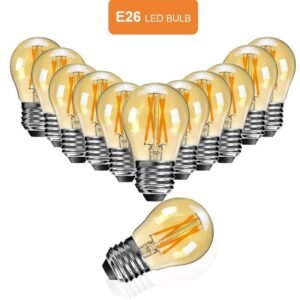 12-Pack Dimmable LED Bulbs, G45 Spherical Amber Light, 4W E26 Base, 2700K Warm White, Retr